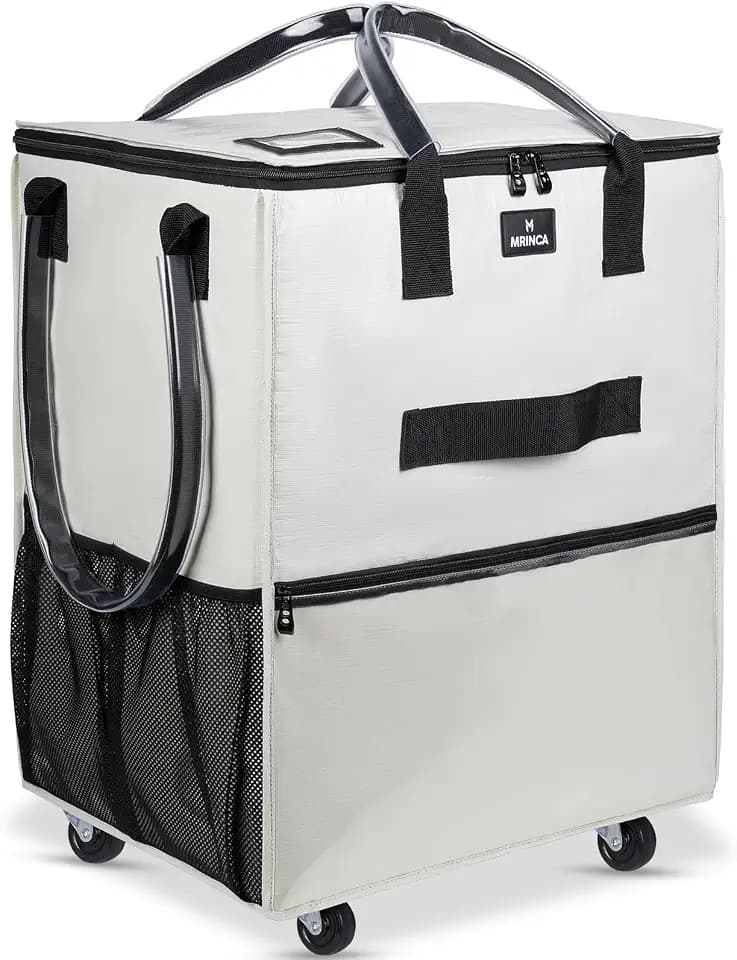 Reusable Grocery Bag on Wheels, Foldable Rolling Tote Bag with 6 Pockets