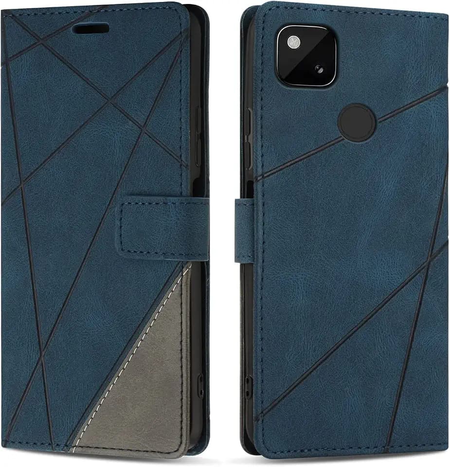 Hülle für Google Pixel 4A 4G, Premium PU Leder Handyhülle Flip Case Wallet Lederhülle Silikon Schutzhülle Klapphülle für Google Pixel 4A 4G, Blau