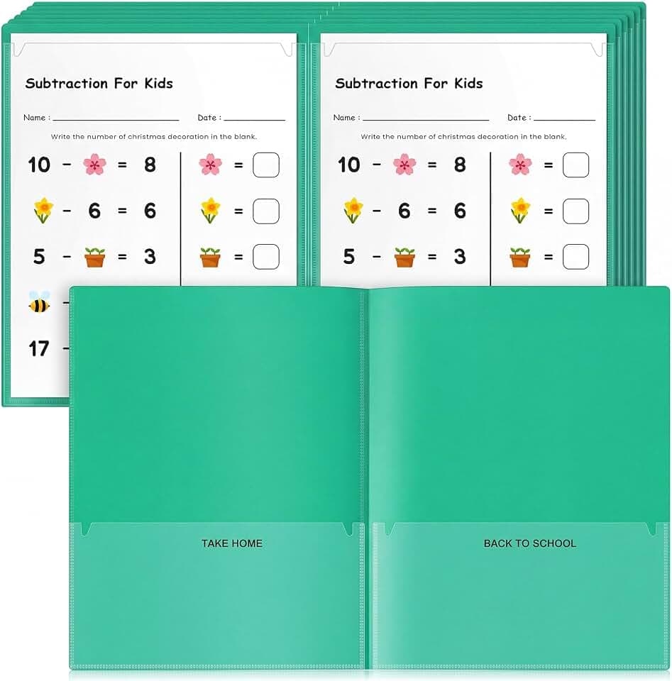 Henoyso 24 Pcs Plastic Take Home Folder with Clear Front Pocket, Green