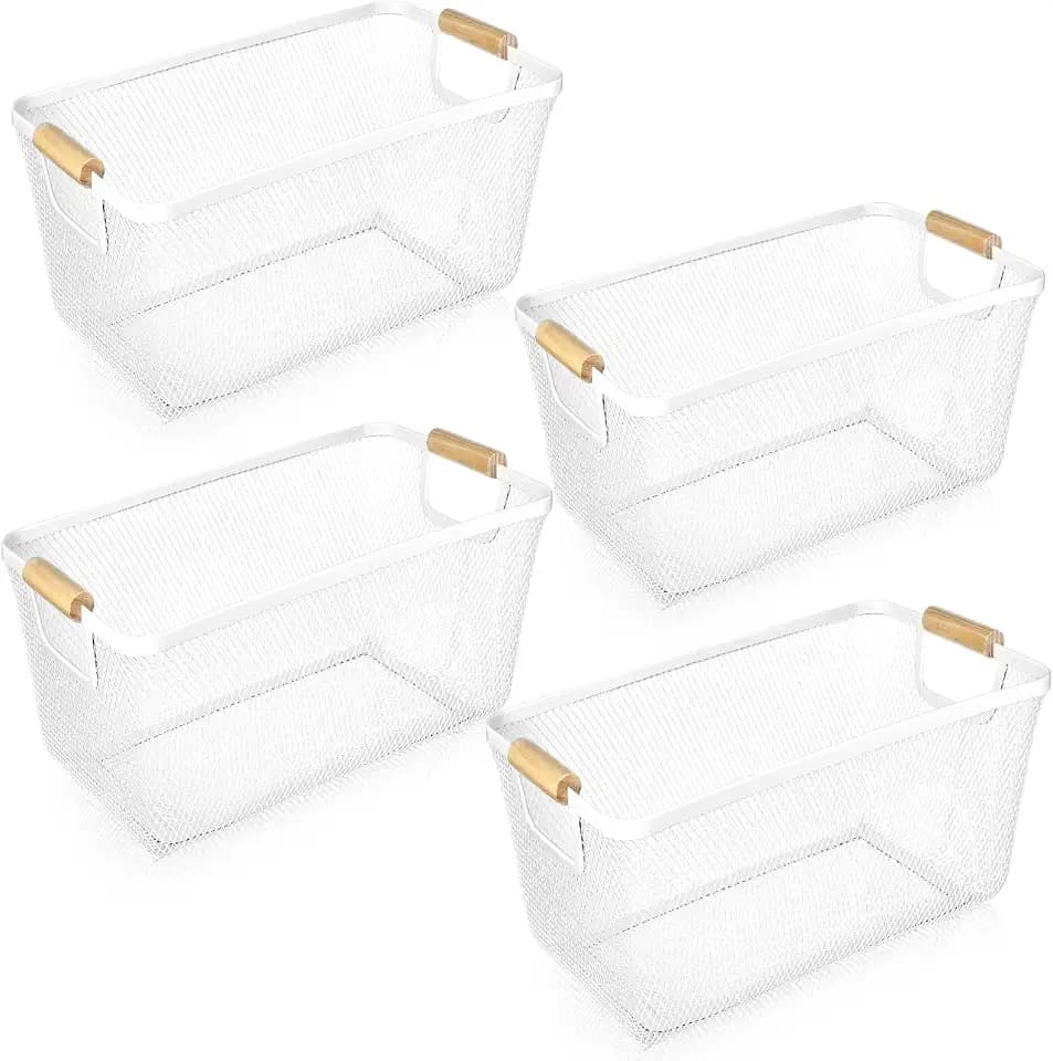 Ziliny 4 Pcs Mesh Wire Baskets for Organizing, Large, Cream White