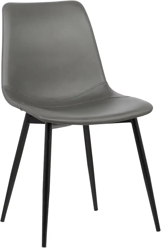 Armen Living Monte Mid Century Modern Dining Accent Chair for Table Kitchen Desk Vanity in Charcoal Gray Faux Leather with Black Metal Legs