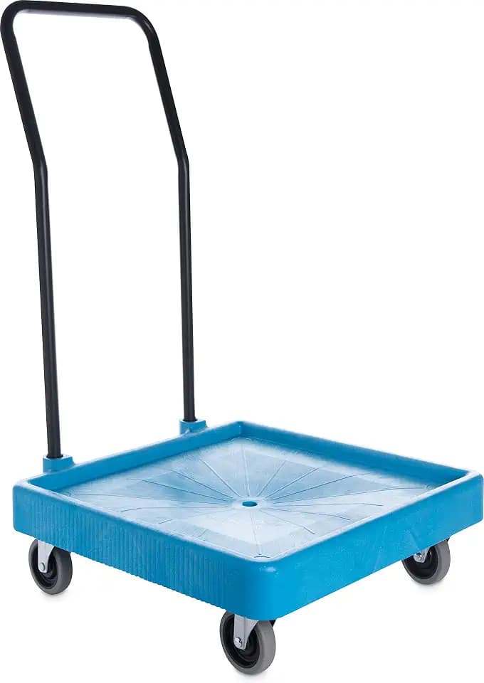 Carlisle FoodService Products E-Z Glide Polypropylene Warewashing Rack Dolly with Handle – Compatible with 19.75in Warewashing Rack, Commercial Cart with Rubber Wheels, Blue