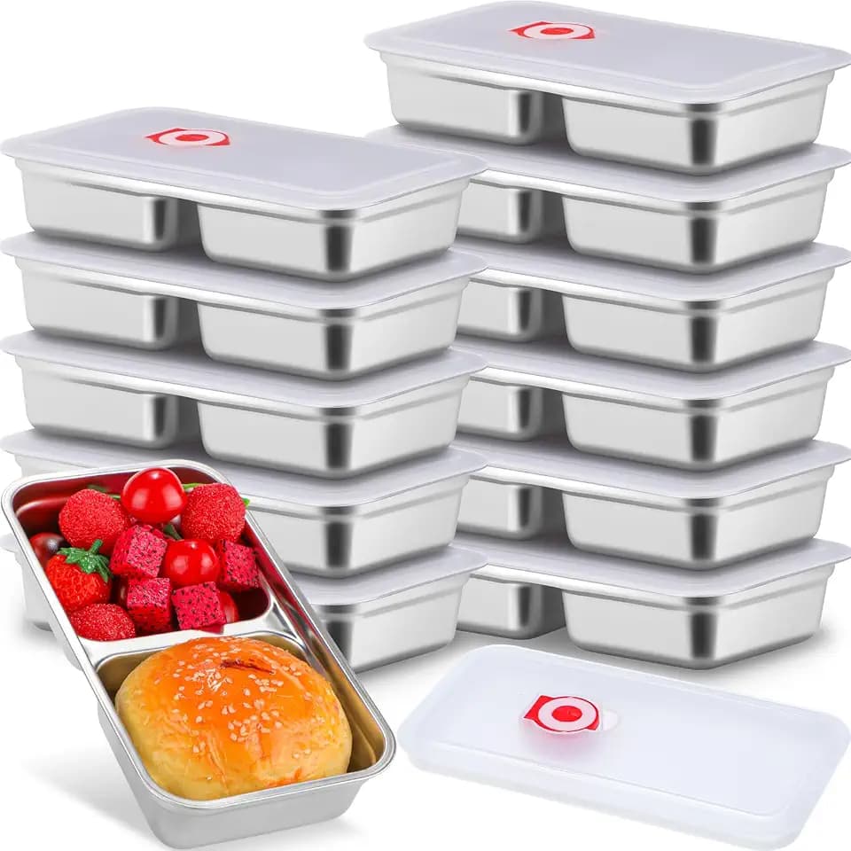 Teenyyou 12 Pcs Stainless Steel Snack Containers with Lid 30oz Metal, White