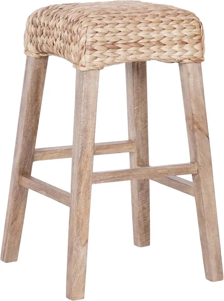 JONATHAN Y Maui Backless Woven Water Hyacinth Bar Stool, 30" Natural
