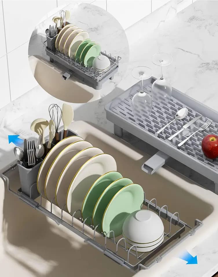 Nacial 2-in-1 Small Dish Drying Rack, Compact Dish Drainer for Countertop