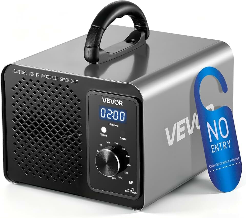 VEVOR Ozone Generator, 36000mg/h Commercial Ozone Machine, 15s Delayed Start & Timer & Rotary Encoder Knob & Odor-Treatment Cycle Mode, Industrial Deodorizer for Car, Smoke Odorss,Up to 3200 sq.ft