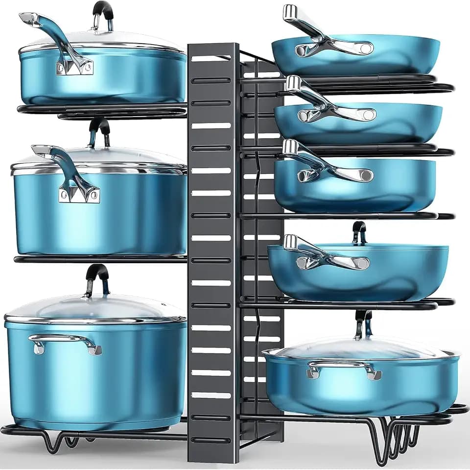 ORDORA Pots and Pans Organizer Under Cabinet 16.6", 8-Tier Adjustable Rack