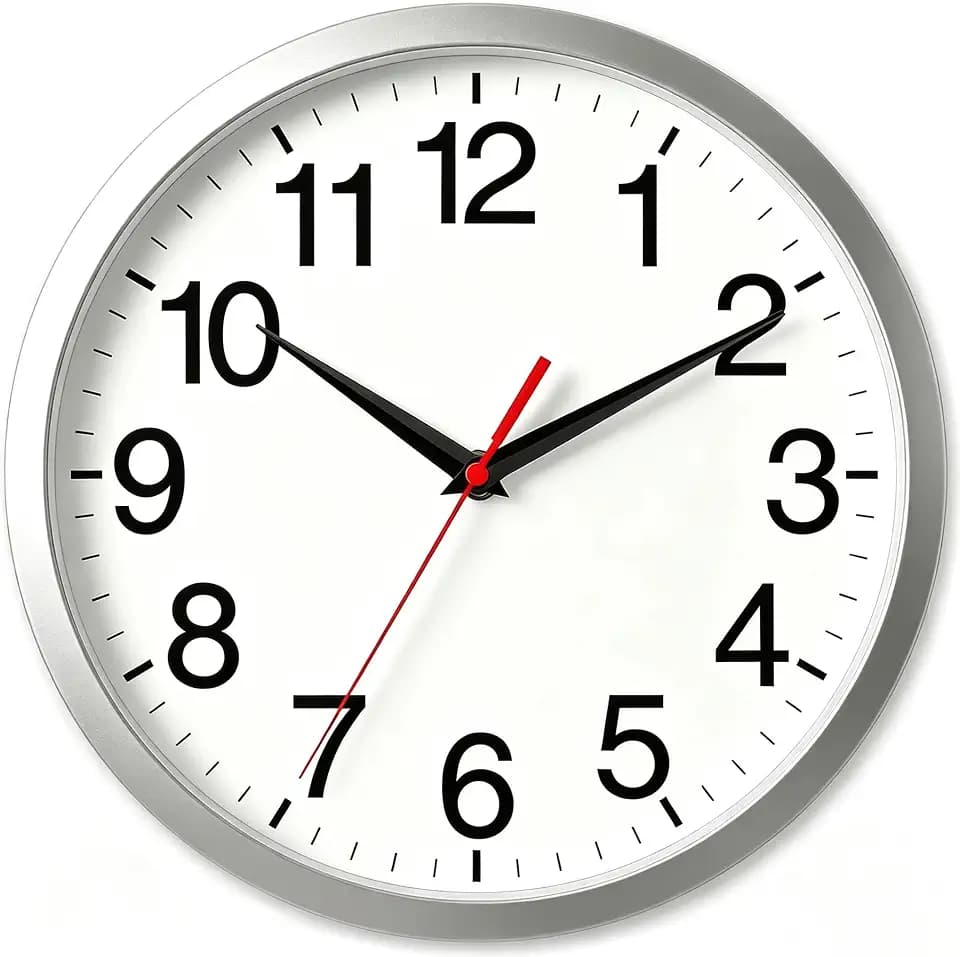 Rohioue Wall Clock Analog 12 Inch Silver Battery Operated Silent Clock