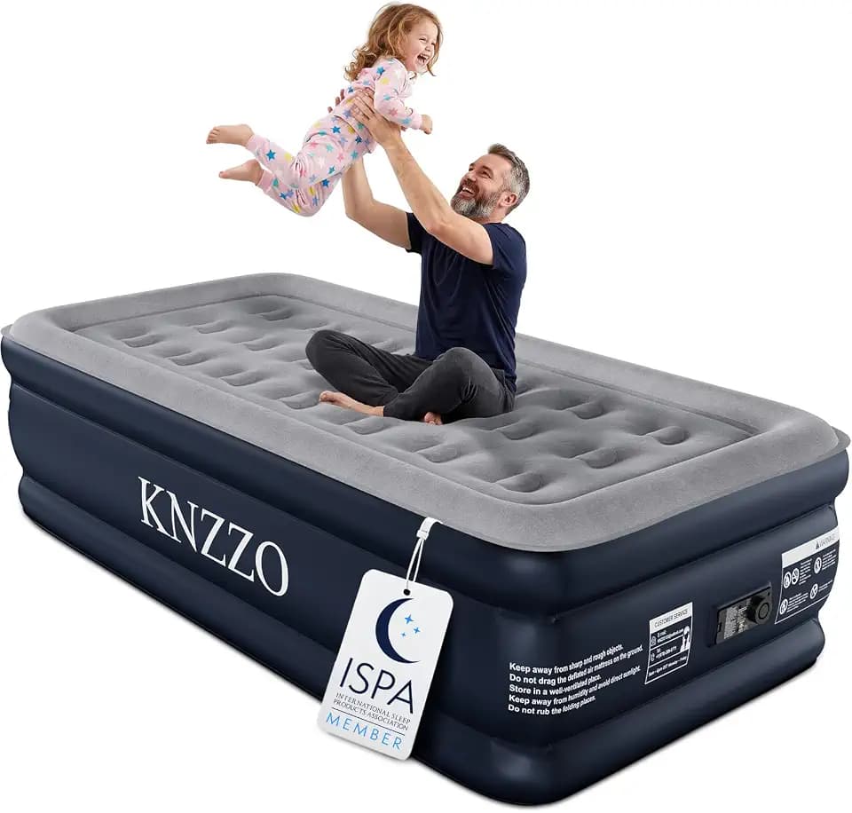 KNZZO Twin Air Mattress with Built in Pump, Portable Blow Up Bed, 500lb