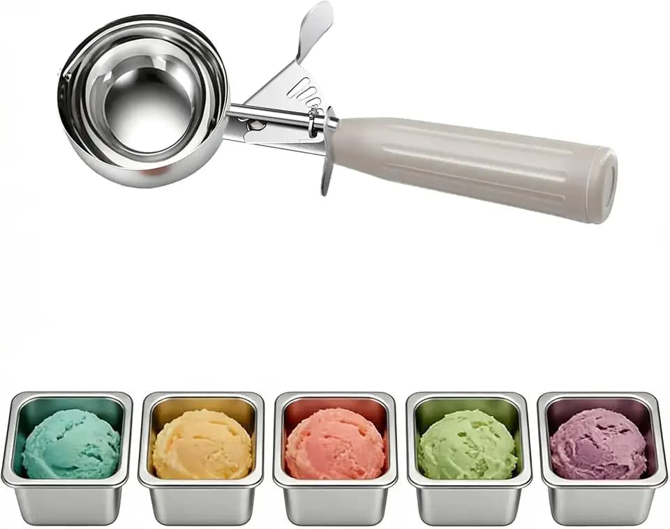 QUAL COOK Heavy Duty Ice Cream Disher 3.25 oz #10 Cookie Scoop with Trigger, 18/8 Stainless Steel Baking Scoop, Food Grade Portion Scoop for Bakery, Restaurant, Dessert Shop & Home Kitchen, Ivory