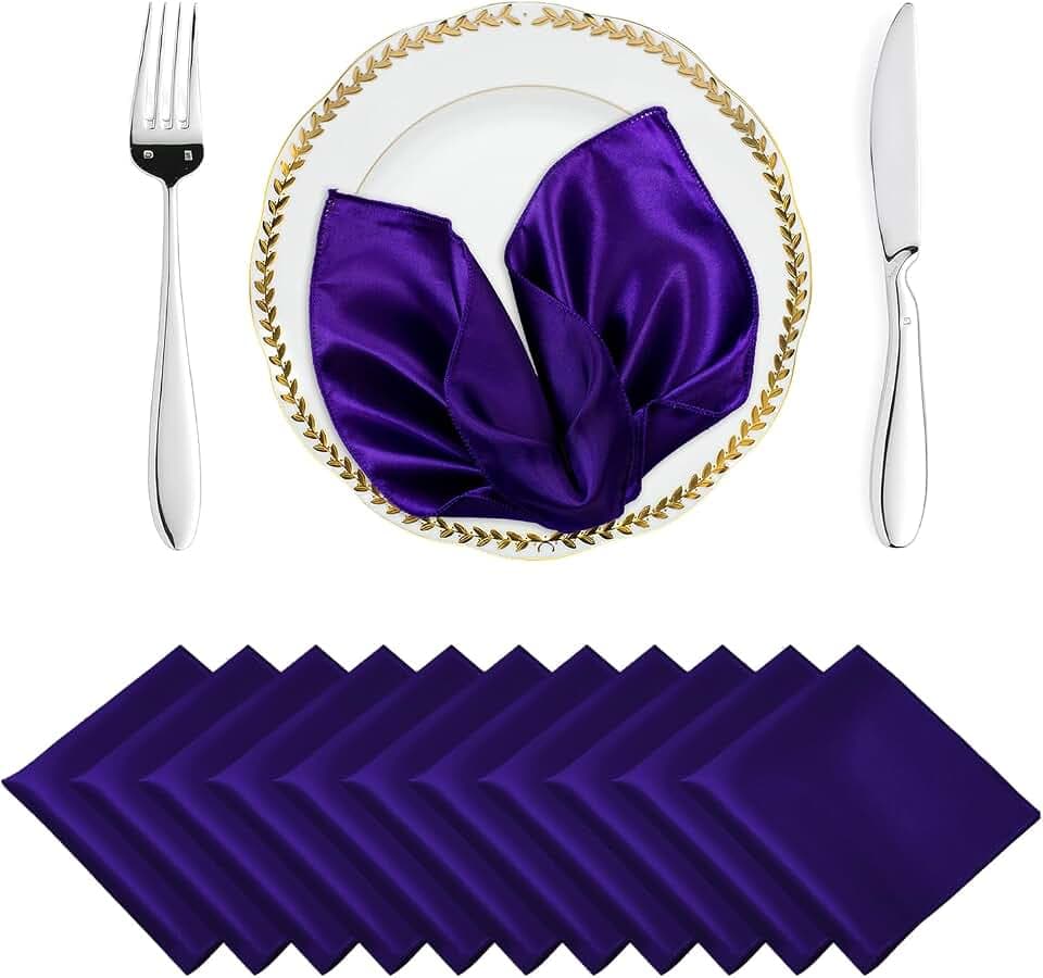 Pack of 100 Satin Napkins 12 x 12 Inch for Wedding Décor – Purple