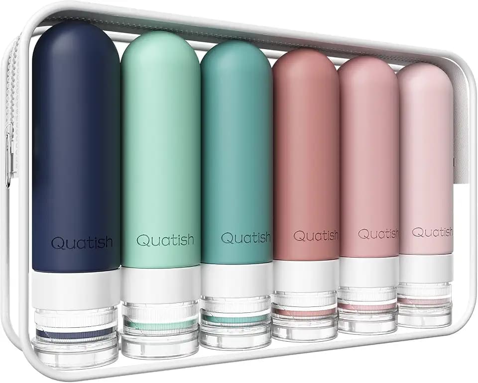 Quatish Travel Bottles for Toiletries 6 Pack, Original Patented Leakproof 3 oz Tsa Approved Travel Size Containers, BPA Free Silicone Shampoo and Conditioner Bottle, Cruise Camping Essentials, Morandi