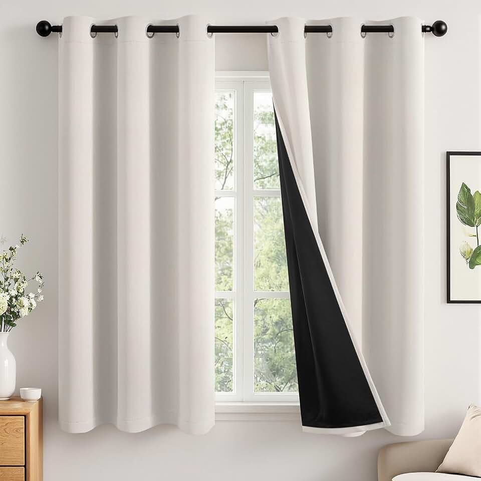 MIULEE Cream 100% Blackout Short Curtains for Bedroom 40x45 Inch Length