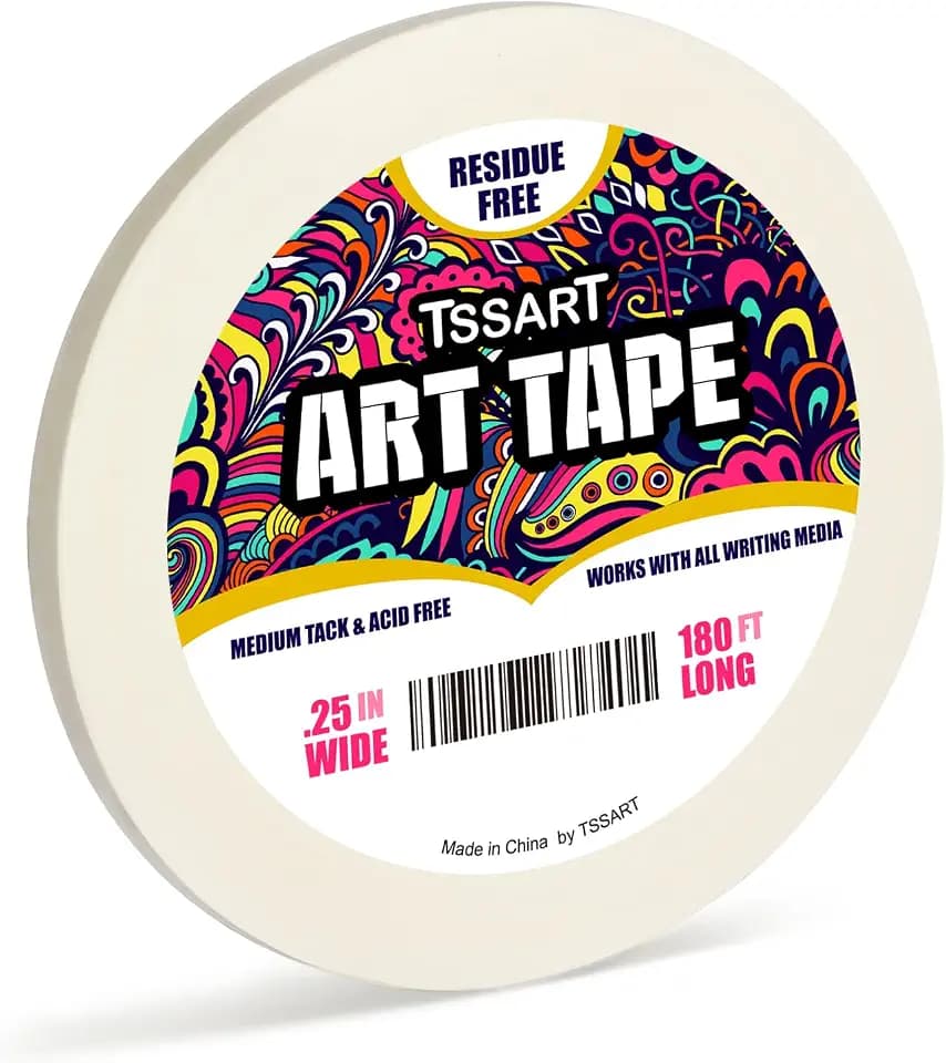 White Art Tape Medium Tack - Masking Artists Tape for Drafting Art Watercolor Painting Canvas Framing - Acid Free 1/4 Inch/ 0.25inch Wide 180FT Long