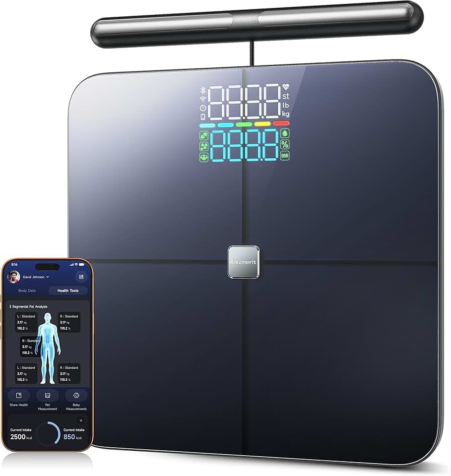 Körperfettwaage Smart Waage Personen,digitale Personenwaage mit 8 Elektroden,Digitale Waage mit Körperfett,Körperwaage Digital Bluetooth, für Protein, BMI und 28 körperanalysewaage. (400lb)