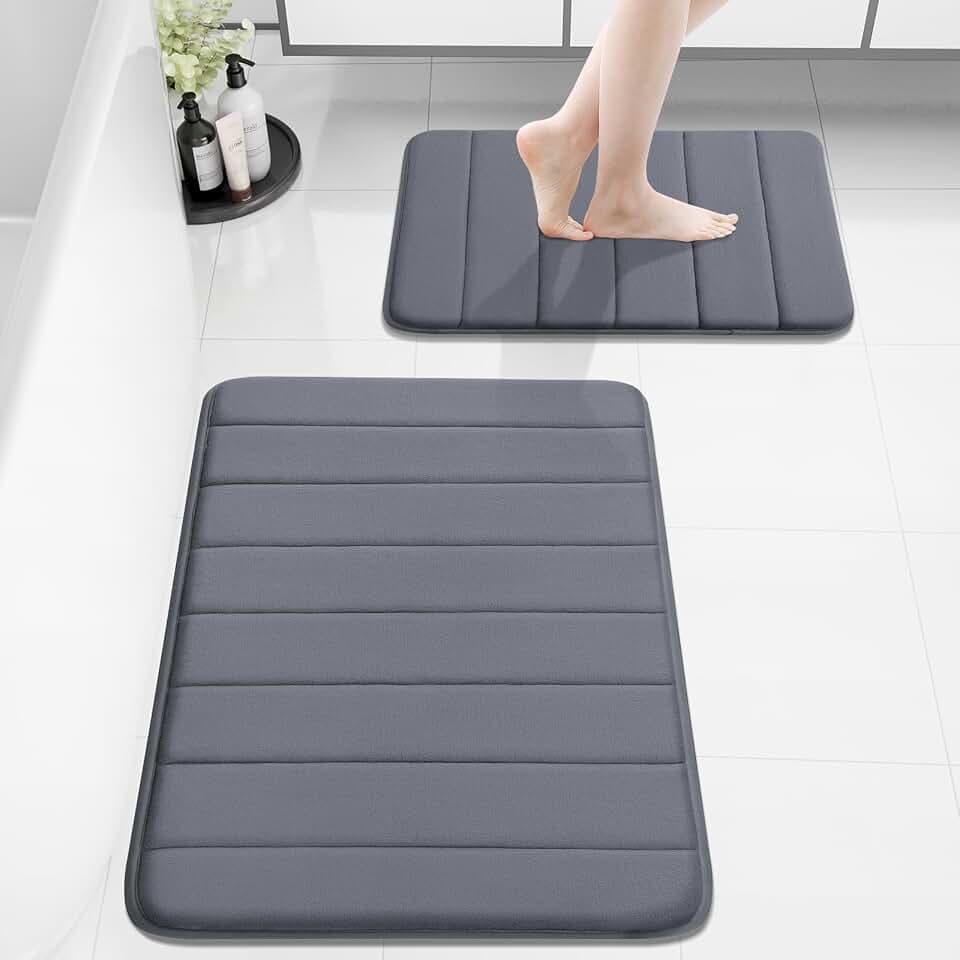 Buganda Memory Foam Bathroom Rugs Set 2 Piece, 30x20+24x16, Dark Grey
