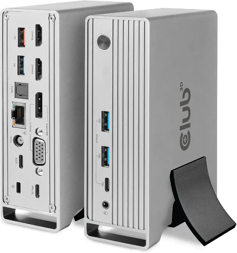 Club3D USB Gen2 Typ-C Dreifach-Display DP Alt Modus + Displaylink™ Dynamic PD Ladestation mit 120 Watt PS