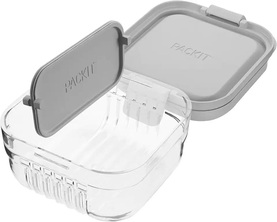 PackIt Mod Snack Bento Food Storage Container with Dividers, Steel Gray