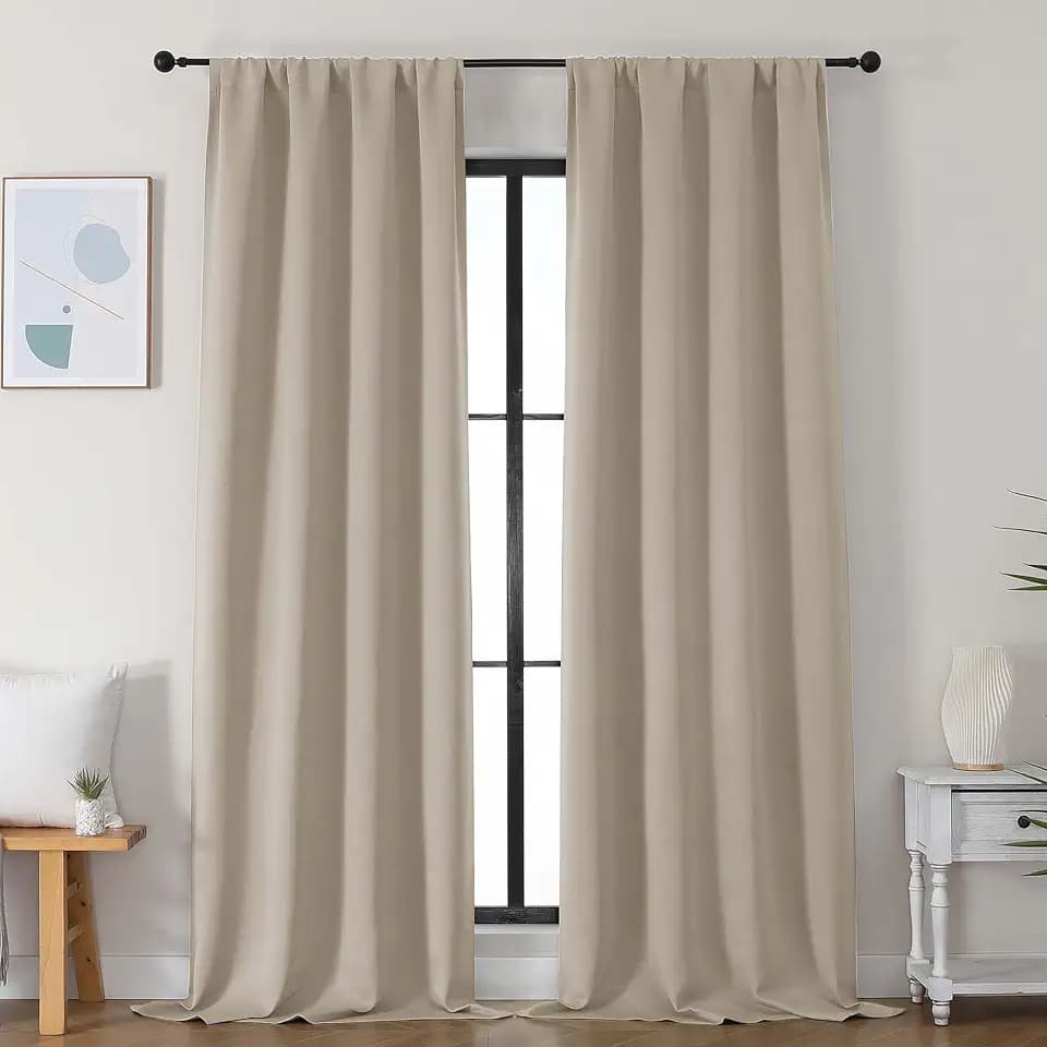 Simplebrand Ava Biscotti Beige Blackout Curtains for Bedroom 96 Inches Long 2 Panels, Solid Thermal Insulated, Energy Saving Nursery Window Treatment Curtains Blackout Drapes, W40 x L96 Inch