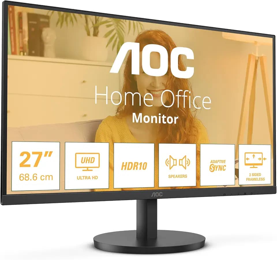 AOC U27B3A 27 Zoll UHD Monitor, 60Hz, IPS Panel, 4ms GtG, HDR10, Lautsprecher,(3840x2160 HDMI 2X 2.0 DP 1x 1.4) Schwarz