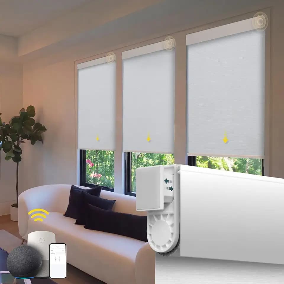 Motorized Blinds No Drill Automatic Blinds for Windows Cordless Roller Shades Electric Blinds with Remote Control Smart Blinds (White, 20 x 72)