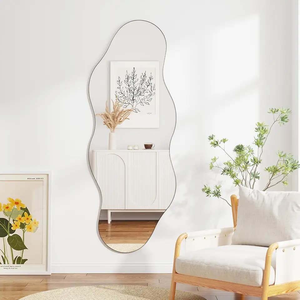 QDSSDECO 63" x 24" Full Length Mirror Irregular Wavy Mirror, Frameless