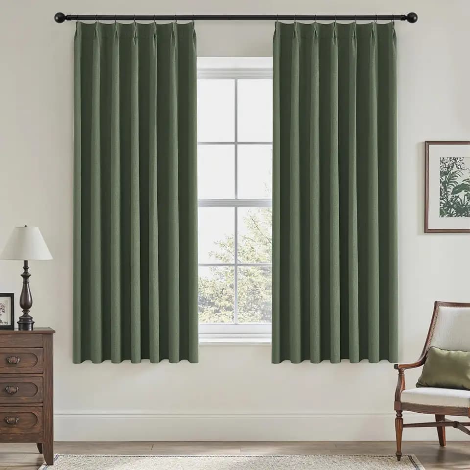 UHITECH Pinch Pleated Curtains Blackout 63 Inch Long 2 Panels Olive Green