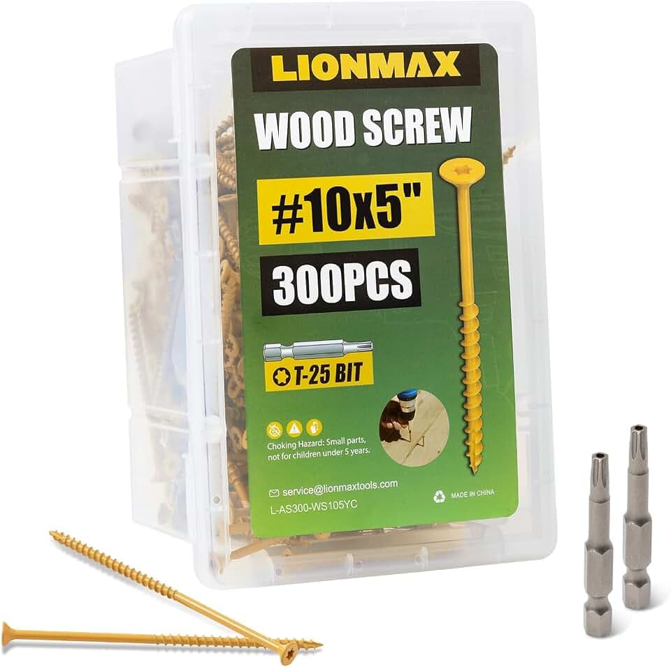 LIONMAX Deck Screws 5 Inch, Wood Screws #10 x 5, 300 PCS, Tan