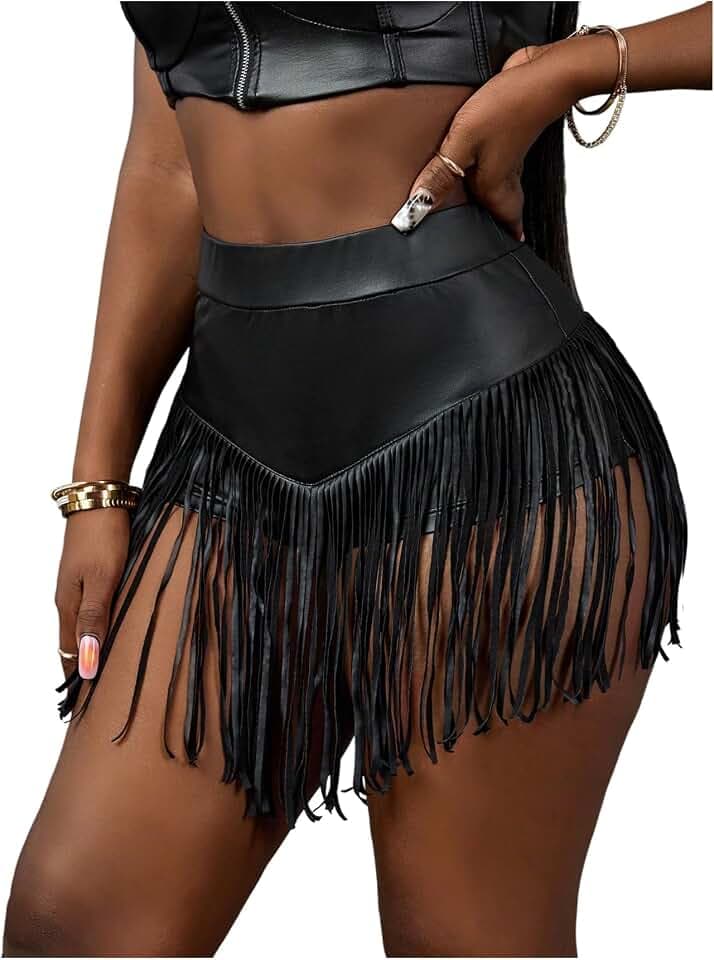 SOLY HUX Women's Y2K Fringe PU Leather Mini Shorts Going Out Shorts