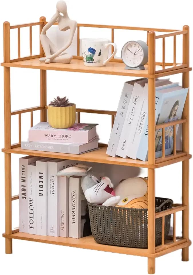3-Tier Expandable Bamboo Open Bookcase - No-Tools Assembly & Modular,Modern Display Bookshelf with Top Edge and Solid Wood Frame for Home and Office, Storage Cabinet