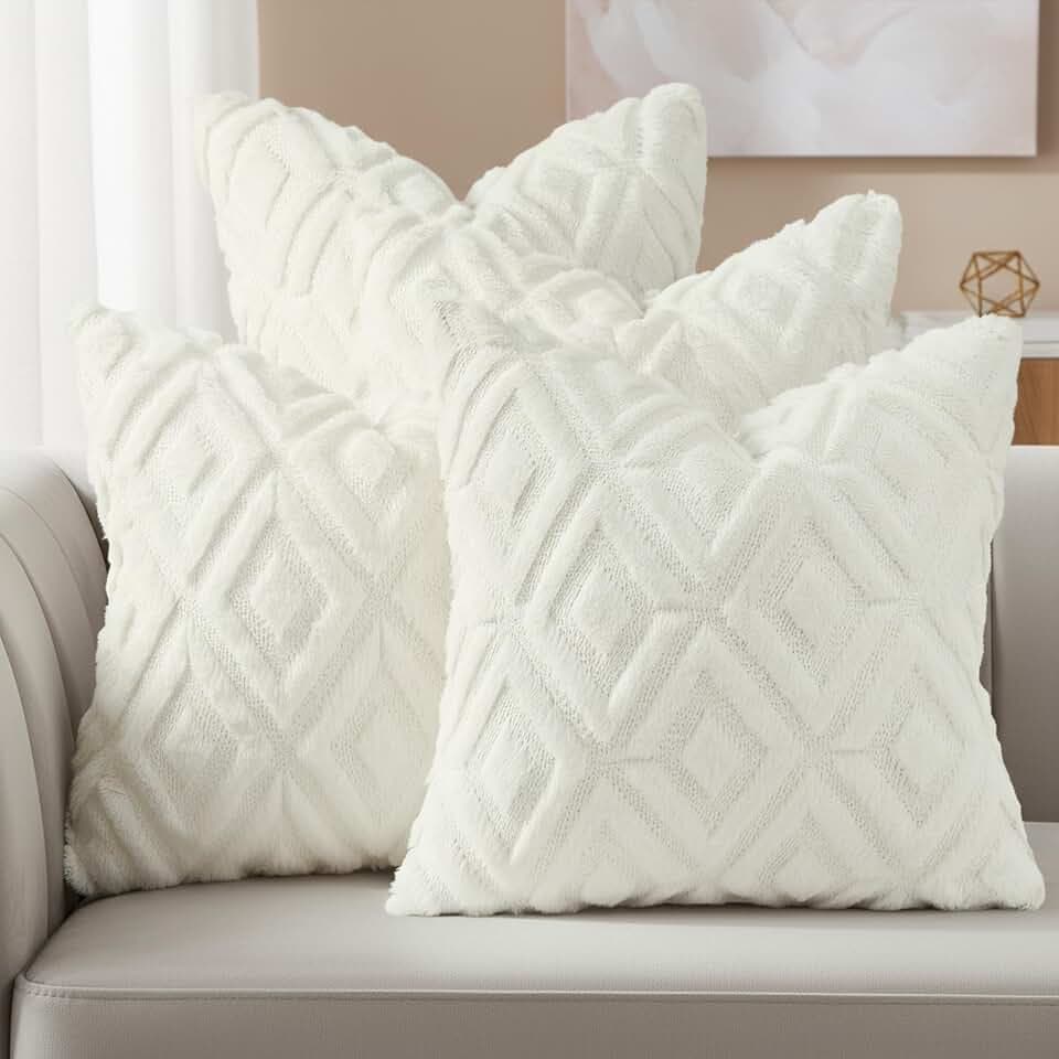 decorUhome Fall Faux Fur Throw Pillow Covers 20x20 Set of 4 Cream White