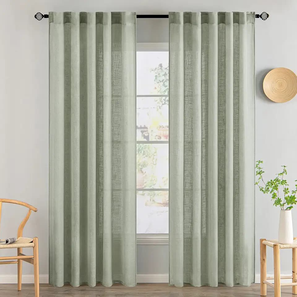 MIULEE Sage Linen Curtains 52x84 Inch Long for Bedroom Living Room Green
