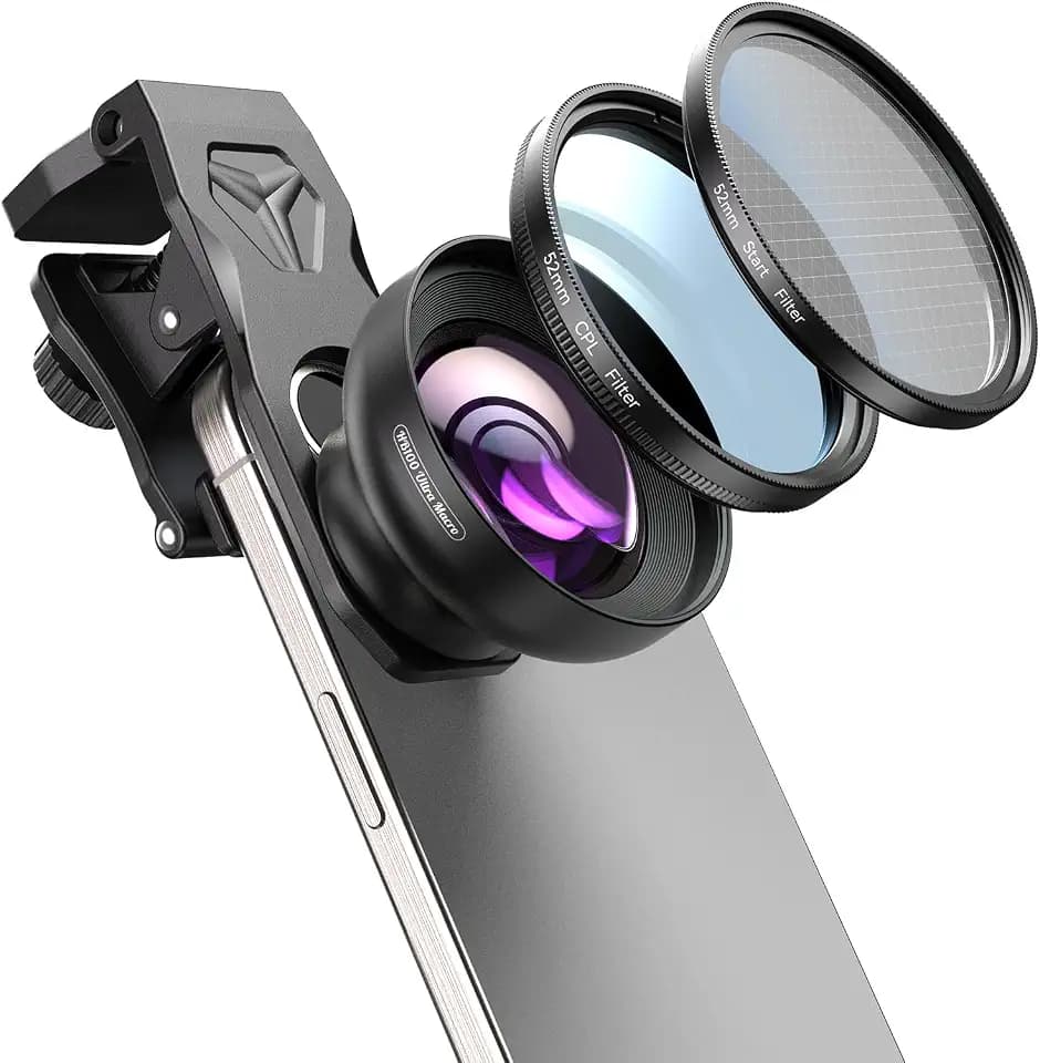 APEXEL HB100 Ultra HD Handy Makroobjektiv mit 52 mm CPL & Sternfilter, F1.05-Blende & AF-Beschichtung, Handy Kamera Objektiv Passend für iPhone, Samsung, Pixel und andere Smartphones