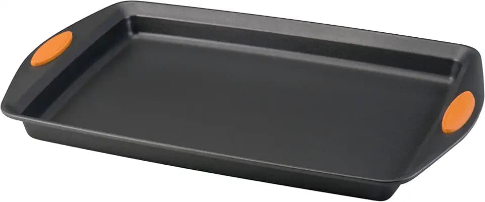 Rachael Ray Nonstick Bakeware with Grips, Nonstick Cookie Sheet / Baking Sheet - 11 Inch x 17 Inch, Gray with Orange Grips