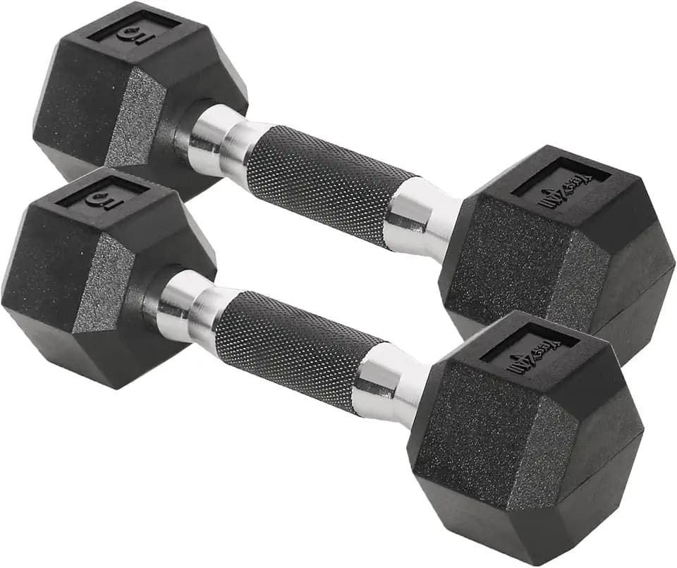 Yes4All Hex Dumbbells, Rubber Coated, Chrome Grip Hand Weights