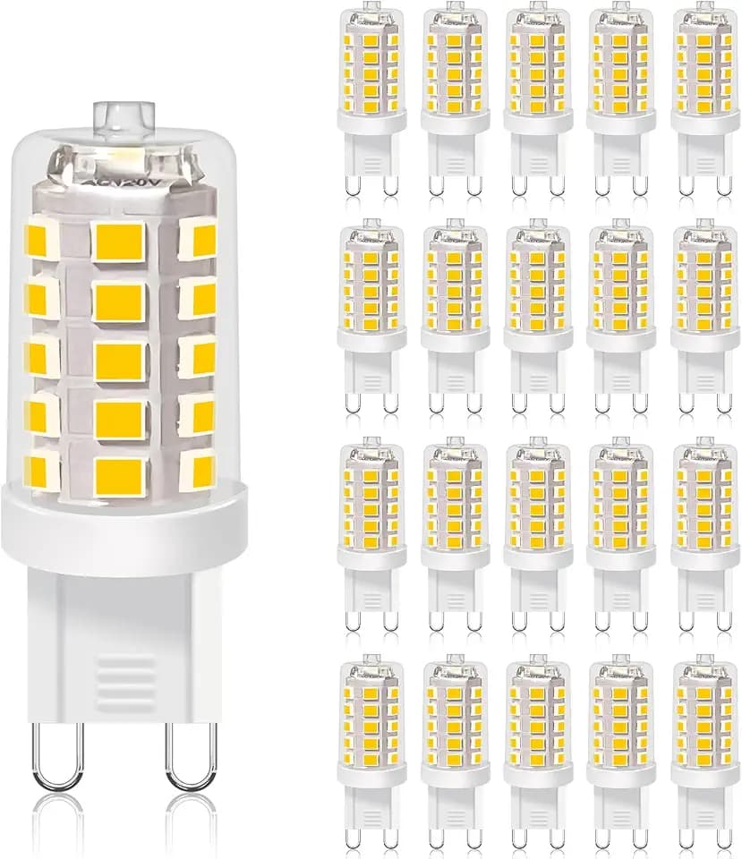 BUBO G9 LED Bulb 3000K Warm White 430 Lumens, 3W Equivalent 40W T4 G9 Halogen Replacement, 360°Beam Angle 120V Non-Dimmable No-Flicker G9 Light Bulbs for Crystal Chandelier Lighting, 20 Pack