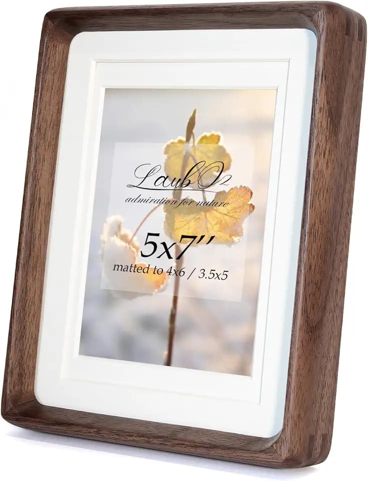 5x7 Wooden Picture Frame with Mat - Natural American Black Walnut Wood Photo Frame Matted to 4x6 & 3.5x5 | Tabletop & Wall | Brown
