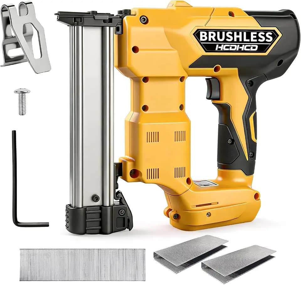2-in-1 Cordless Brad Nailer & 1/4 Narrow Crown Stapler for DeWalt 20V Battery, 18GA Electric Nail Gun with 1000 Nails/Staples for Woodworking, DIY, and Home Renovation (Not Battery)