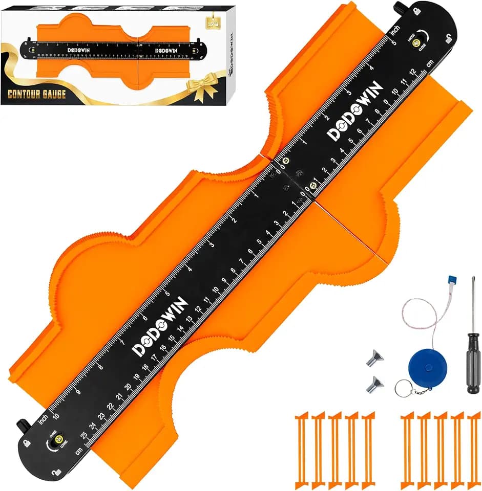 DODOWIN 10+5 Inch Connectable Contour Gauge with Lock, Extended Profile Duplicator Tool for Flooring, Tile, Laminate & Woodworking, Shape Outline Gauge, Father’s Day Gifts for Dad Men Husband