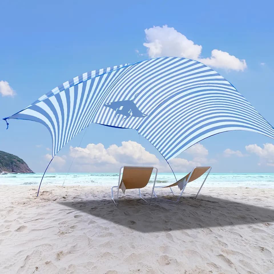 Beach Wind-Powered Shade Canopy, Portable Sun Shelter Tent, UPF 50+ UV Protection, Lightweight, Easy Set Up, 150 Sq. Ft. of Shade for up to 6 People, Regatta Manta Rays