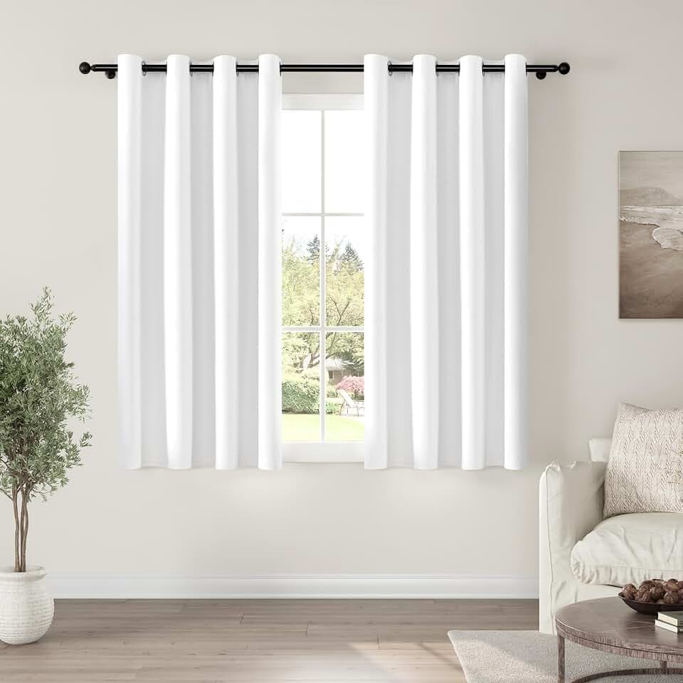 ChrisDowa White Blackout Curtains 63 Inches Long 2 Panels for Bedroom