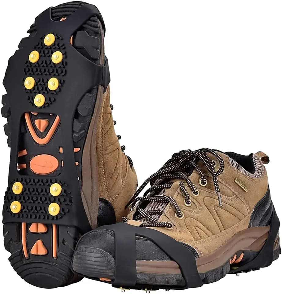Aliglow Steigeisen für Bergschuhe mit Zähne Verdickte Schuhkrallen aus Edelstahl Anti-Rutsch Schuhspikes für Mann Frau Erwachsene Kinder Fit für Wandern Trail Running Trekking