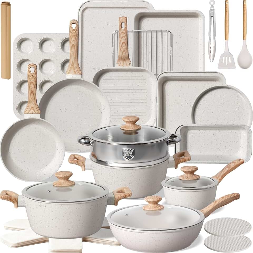 Kikcoin 31 Piece Pots and Pans Set Non Stick Kitchen Cookware Sets