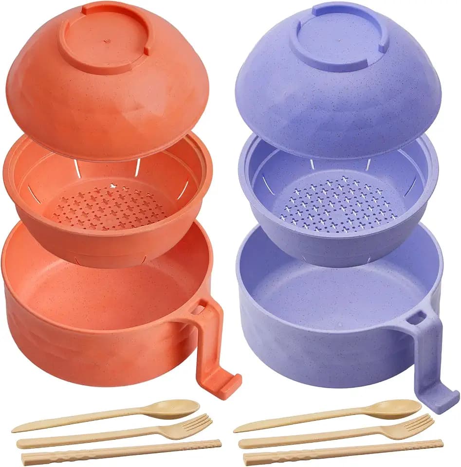 2 Sets 40 oz Microwave Ramen Bowl with Handles, Purple,Orange