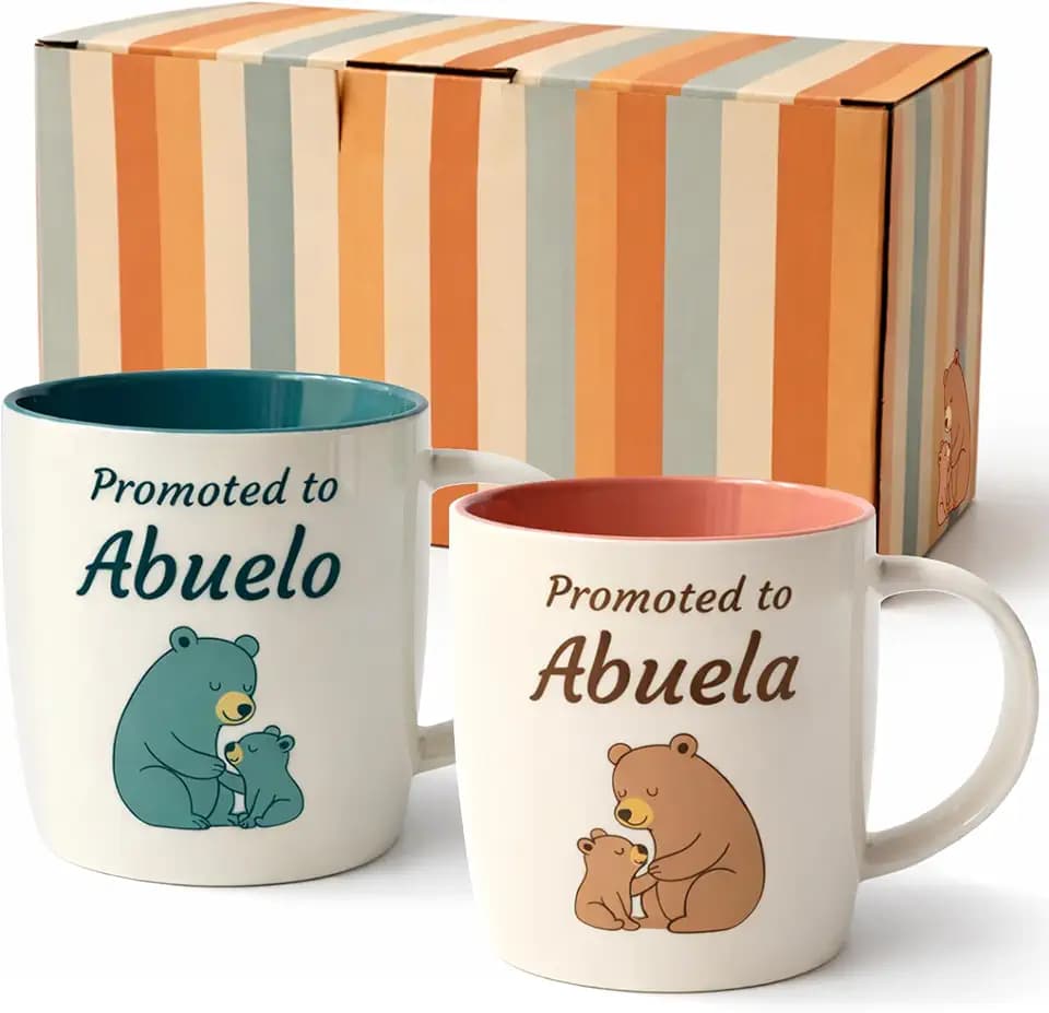Triple Gifffted Promoted To Abuela and Abuelo Coffee Mugs in Spanish, 13oz