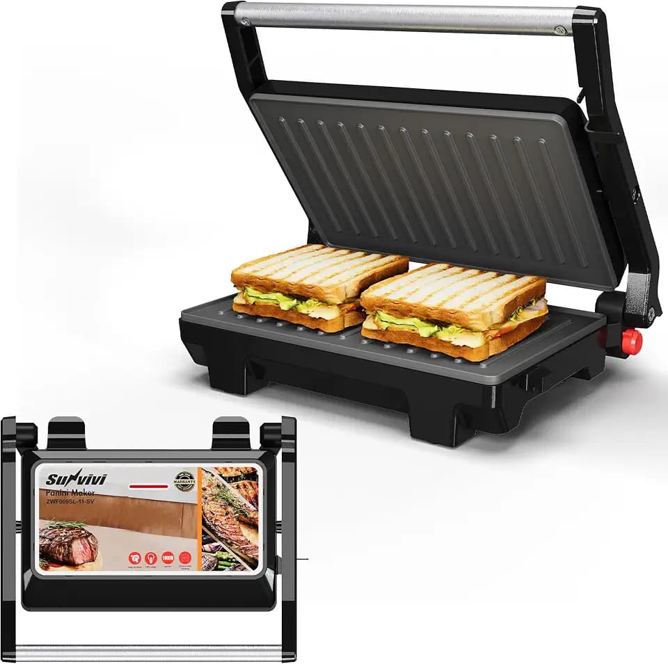 Panini Press Grill Indoor: Sandwich Maker with Nonstick Plates, Easy to Clean, 1000W Portable Panini Maker with Locking Lid, 3-in-1 Electric Grill Opens 180° for Cooking More