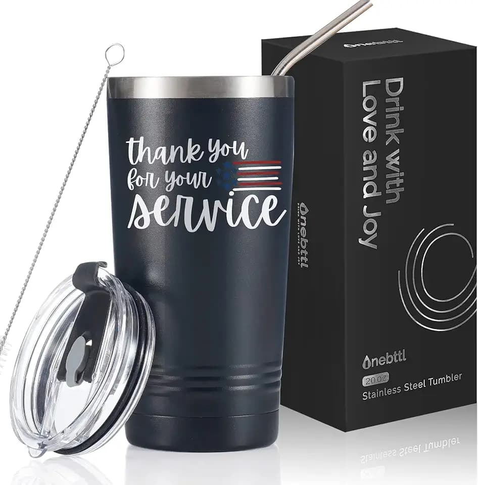 Onebttl Veterans Day Gifts for Men & Women, Military Soldier Appreciation Gifts for Birthday, Thank You for Your Service, 20oz Vacuum Insulated Stainless Steel Travel Mug Tumbler, Black