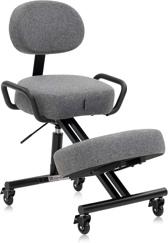 Ergonomic Kneeling Chair with Backrest, Improve Posture, Thick Cushions, Locking Wheels for Home & Office, AKONI 512B (Dim Grey)
