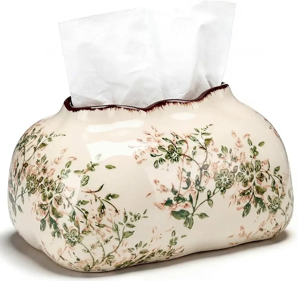 Yalikop Vintage Ceramic Tissue Holder Tissue Box Cover,Blossoms