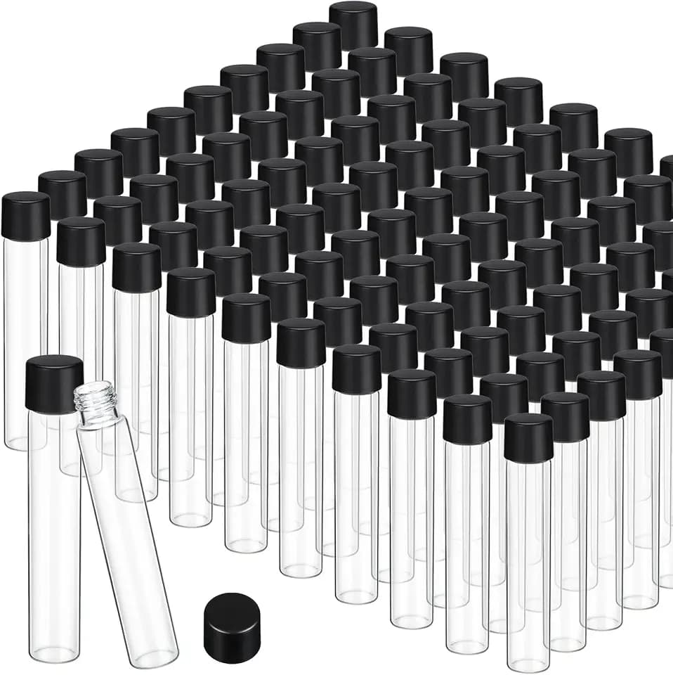 100 Pcs 30ml Glass Test Tubes Vial with Black Screw Cap 22x120mm, Clear Stoppers Flat Bottom Alcohol Glass Tubes Container Vial for Lab Plants Scientific Experiments Candy Storage Party Favor